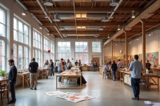 Fabrikken kreatív központ belső tere, Lillehammer, Norvégia.