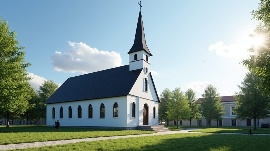 A Lillehammer templom gyönyörű épülete napsütésben