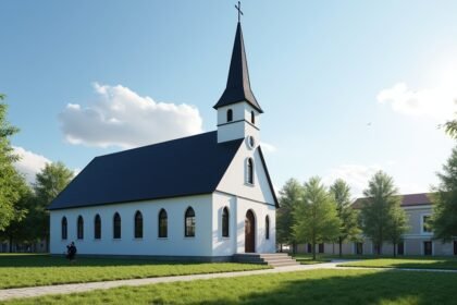 A Lillehammer templom gyönyörű épülete napsütésben