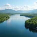 Lågen folyó zöldellő deltája Lillehammer közelében, Norvégia