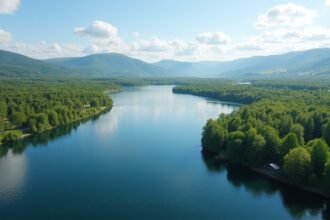 Lågen folyó zöldellő deltája Lillehammer közelében, Norvégia