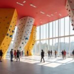 Tyrili Klatring mászóközpont belső tér, színes mászófalakkal