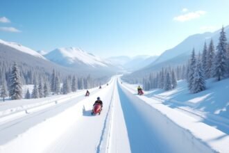 Bob- és szánkópálya Lillehammerben, Norvégiában, hóval borított táj