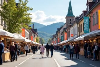 Lillehammer irodalmi fesztivál, könyvvásár a város utcáján