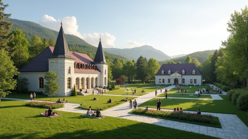 Gjøvik Gård park és kulturális központ tündöklő tájban