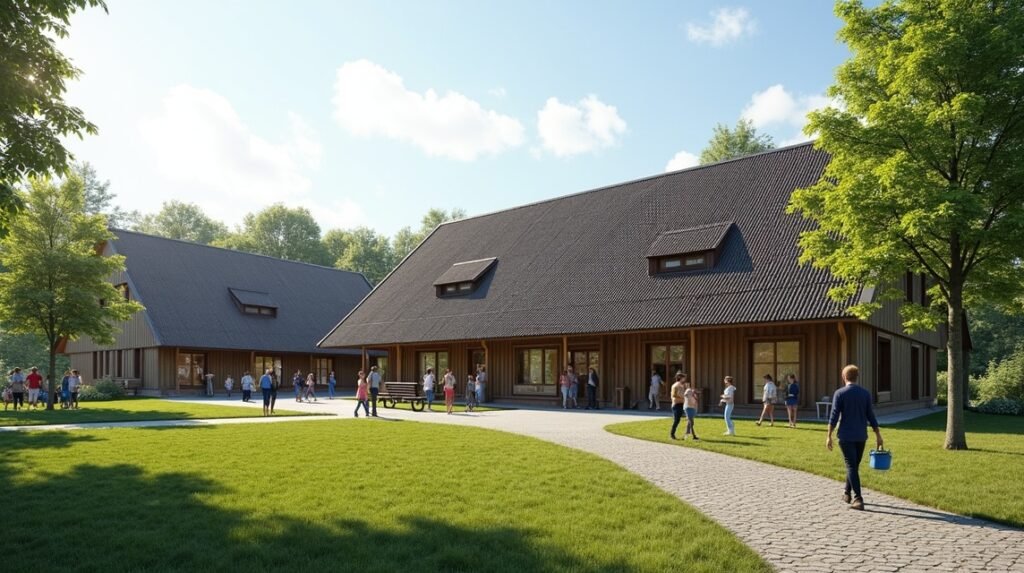 Eiktunet Kultúrtörténeti Múzeum Gjøvik közelében, hagyományos épületek.