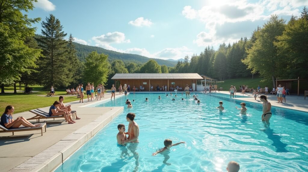 Fastland szabadtéri uszoda Gjøvik városában gyönyörű tóparti környezetben.