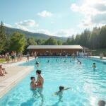 Fastland szabadtéri uszoda Gjøvik városában gyönyörű tóparti környezetben.