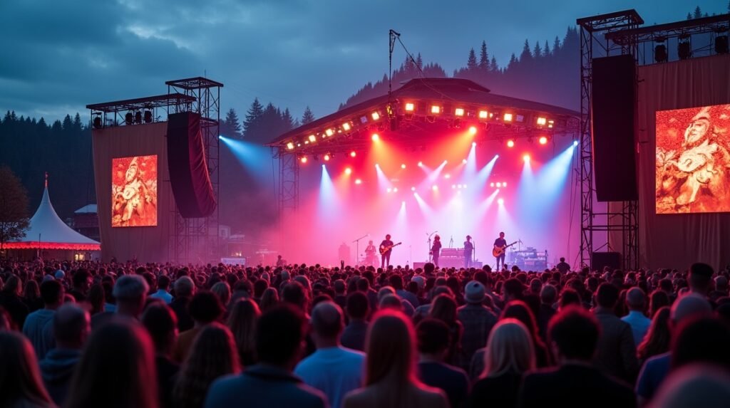 Zenei fesztivál Gjøvikben élő zenekarral és közönséggel.