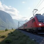 Gjøvikbanen vonat a festői Mjøsa-parton, Norvégia