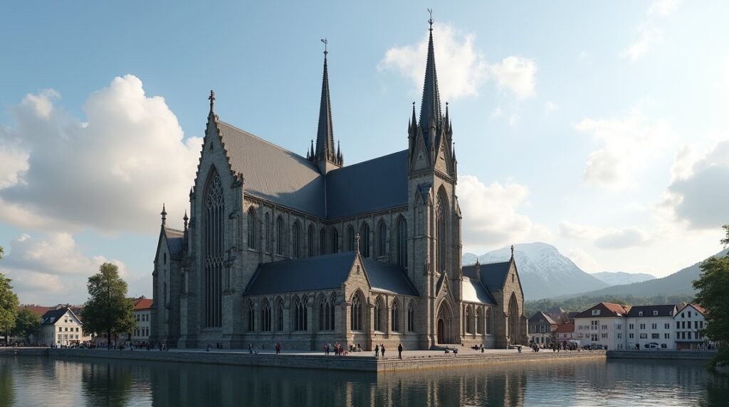 A Nidaros-katedrális monumentális épülete Trondheimban Norvégiában.