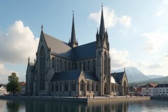 A Nidaros-katedrális monumentális épülete Trondheimban Norvégiában.