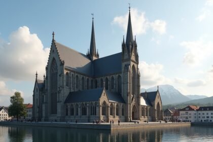 A Nidaros-katedrális monumentális épülete Trondheimban Norvégiában.