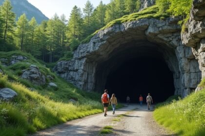Folyosó a Mikaelshulen barlang felé Skienben, Norvégiában.