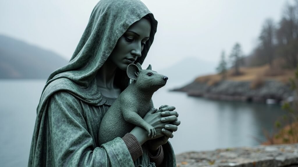 A Patkányos Szűz szobra Skienben, Norvégiában.