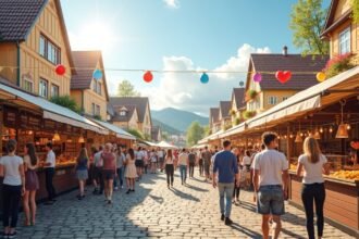 Élénk utcai ételfesztivál Skien városában, tele ízekkel és hangulattal.