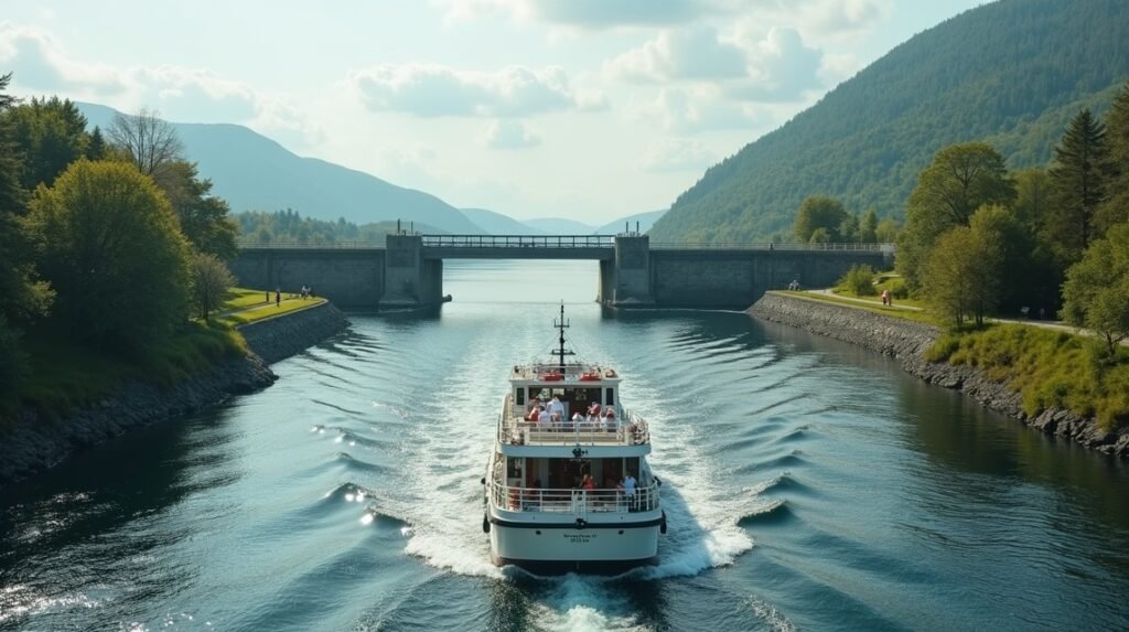 Hajóút Dalenbe a festői csatornán Skienből