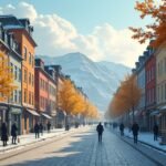 Színes utcák Skienben, ahol Ibsen idézetek inspirálnak.