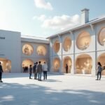 Porsgrunn Porcelánmanufaktúra és Múzeum látogatói a kiállítás előtt