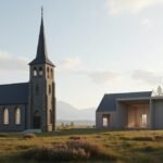 Østre Porsgrunn templom képe, új és régi építészeti stílusban.