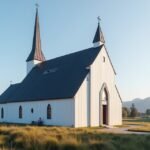 Vestre Porsgrunn templom gyönyörű külseje a természetben