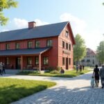 Porsgrunn Városi Múzeum épülete látogatók körében