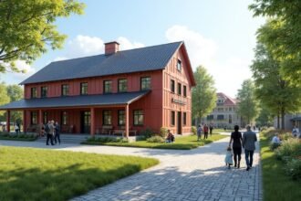 Porsgrunn Városi Múzeum épülete látogatók körében