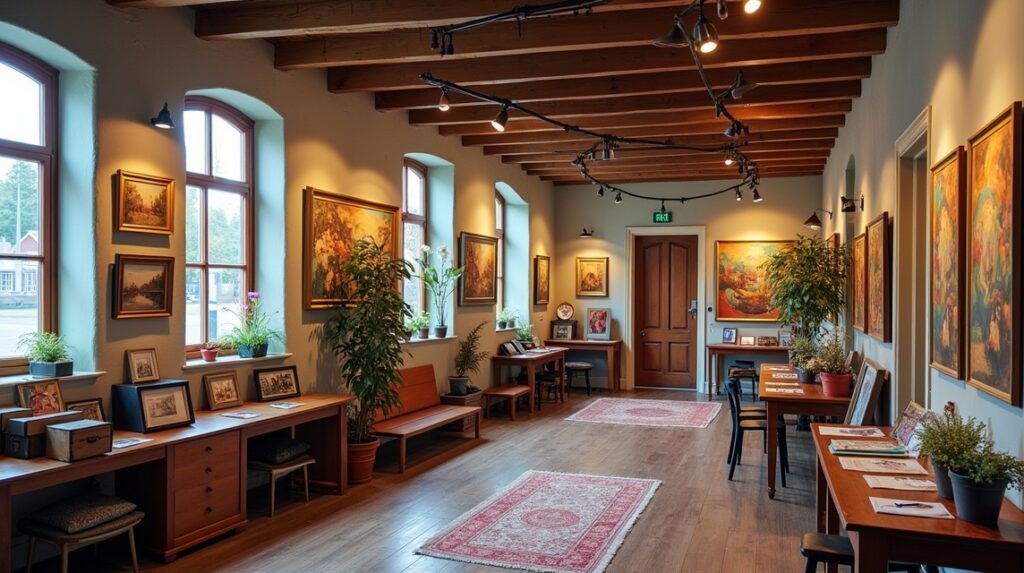 Osebro Galéria belső nézet kortárs és klasszikus műalkotásokkal.