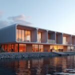 Ælvespeilet kultúrház Porsgrunn folyóparti kilátással