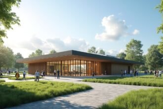 Herøya ipari park látogatóközpontja Porsgrunnban, zöld környezetben.