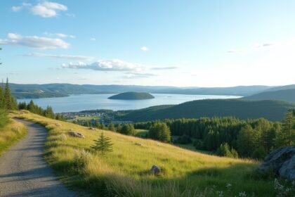 Panorámás kilátás a Borgeåsen kilátóból Porsgrunnban