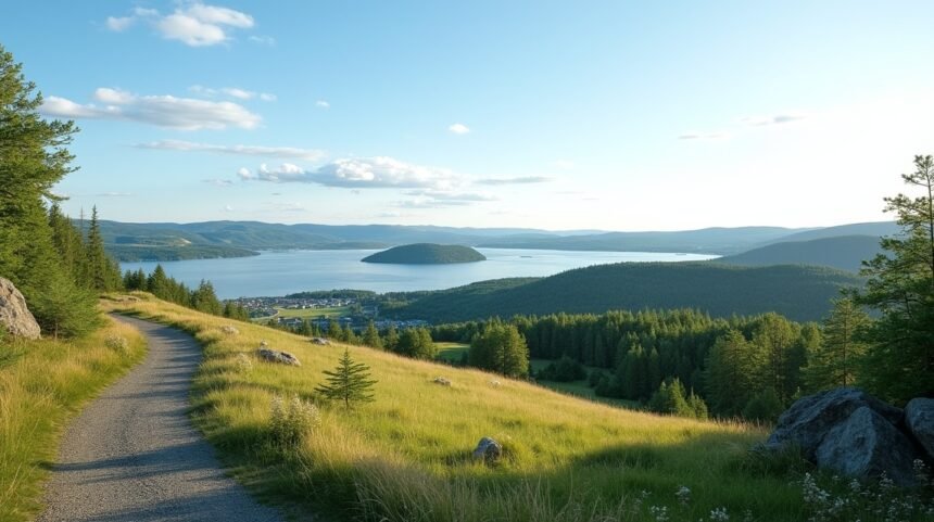 Panorámás kilátás a Borgeåsen kilátóból Porsgrunnban