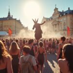 Porsgrunn fesztivál tömeg a színházi előadás alatt Norvégiában.