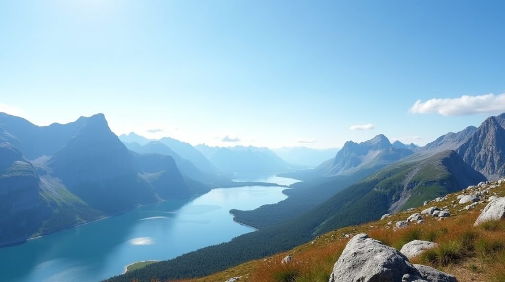 Panoráma a Varden kilátóból Molde területén Norvégiában
