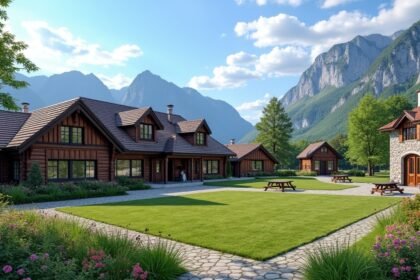 Romsdal Néprajzi Múzeum hagyományos épületei Molde környezetében