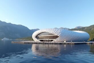 Aker Stadion panorámás kilátás a fjordra Molde városában.