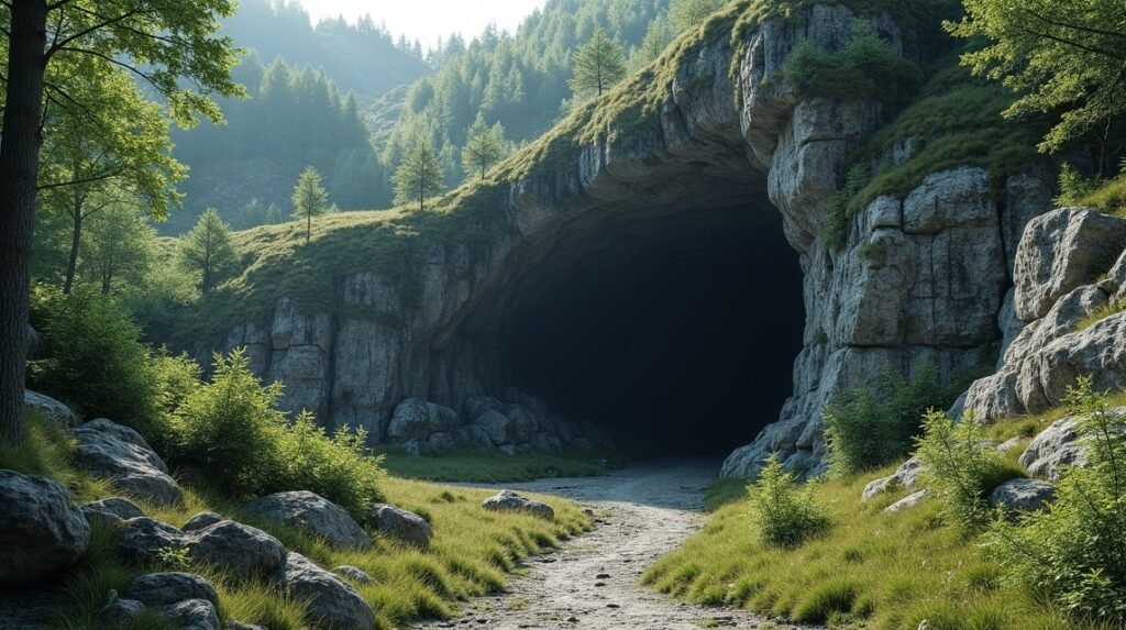 A Trollkirka barlangok bejárata Molde közelében, Norvégiában.