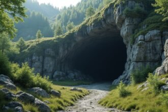 A Trollkirka barlangok bejárata Molde közelében, Norvégiában.