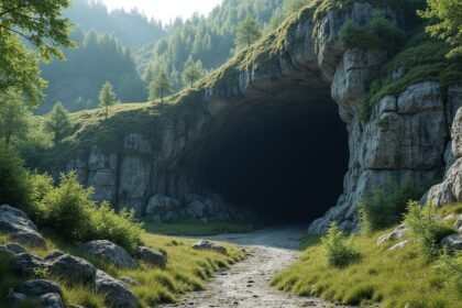 A Trollkirka barlangok bejárata Molde közelében, Norvégiában.