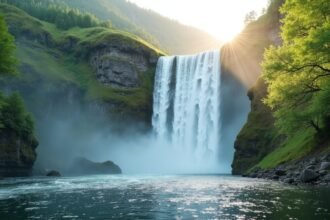 Mardalsfossen vízesés Molde közelében Norvégiában, gyönyörű tájban.