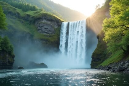 Mardalsfossen vízesés Molde közelében Norvégiában, gyönyörű tájban.