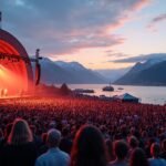 A Moldejazz fesztivál látképe a norvég fjordokkal a háttérben.