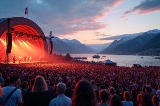 A Moldejazz fesztivál látképe a norvég fjordokkal a háttérben.