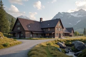 Kongsberg Norvég Bányászati Múzeum épülete lenyűgöző hegyvidéki környezetben