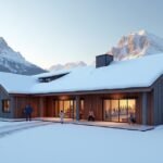 Kongsberg sí múzeum modern épülete a havas tájban.