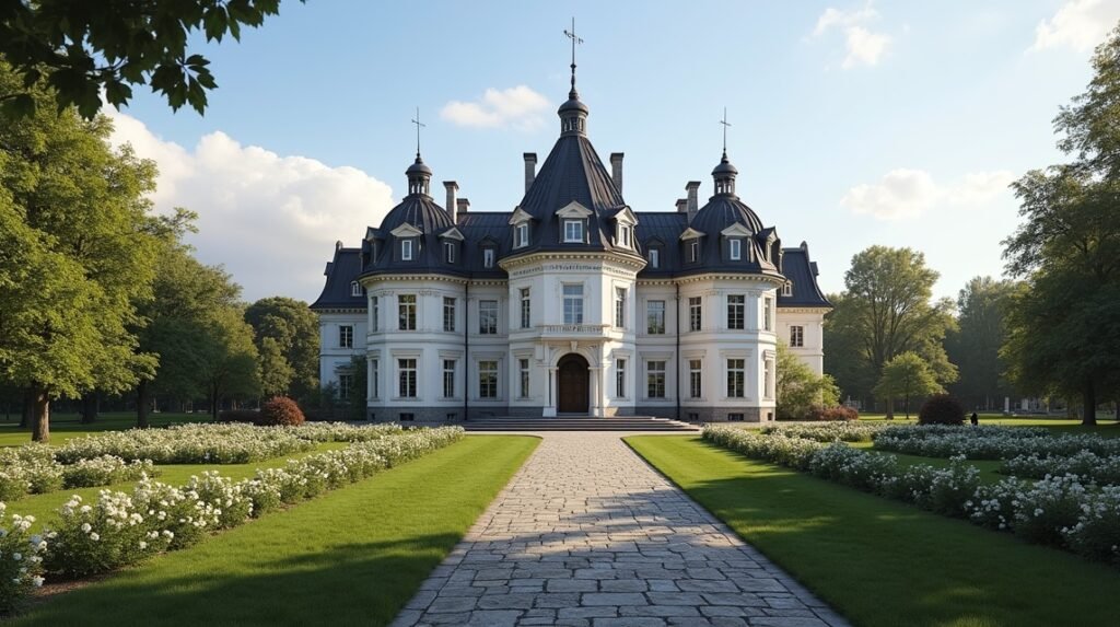 Stiftsgården királyi rezidencia Trondheimban gyönyörű környezetben