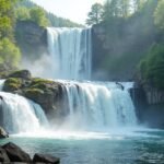 A Korona-vízesés panorámája Kongsbergben, Norvégiában.