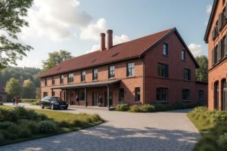 A Kongsberg Fegyvergyár Múzeuma épülete és környezete