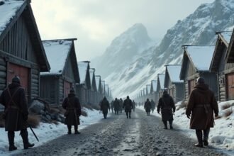 Havas bányászváros Kongsbergben, norvég történelmi helyszínen.