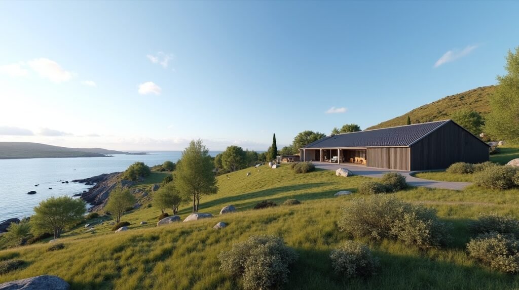 Trondenes Történeti Központ panorámája Harstadban, Norvégiában.